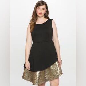 Eloquii Black Dress with Gold Asymmetrical Hem